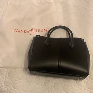 Black leather Ivanka Trump satchel handbag.